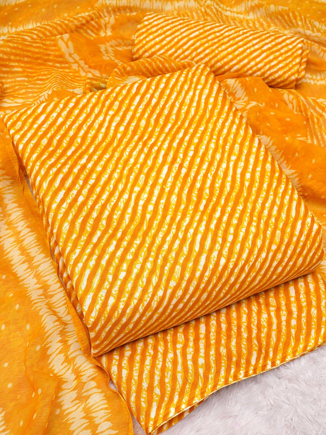 

KALINI Leheriya Printed Art Silk Unstitched Dress Material, Yellow