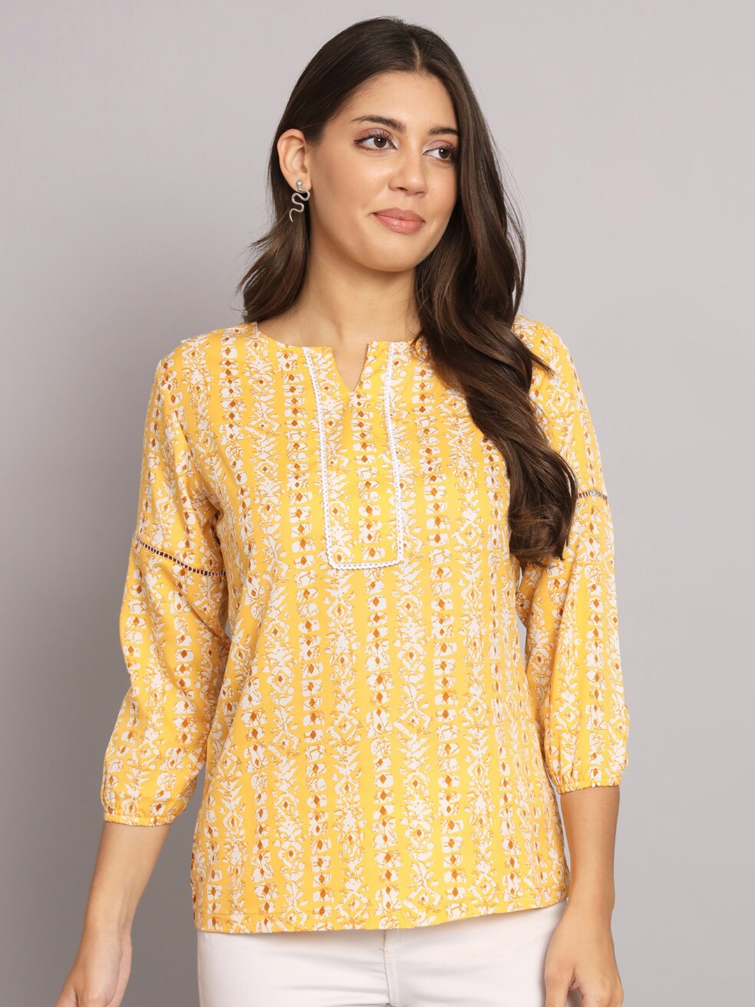 

HELLO DESIGN Ethnic Motifs Printed Crepe Top, Mustard