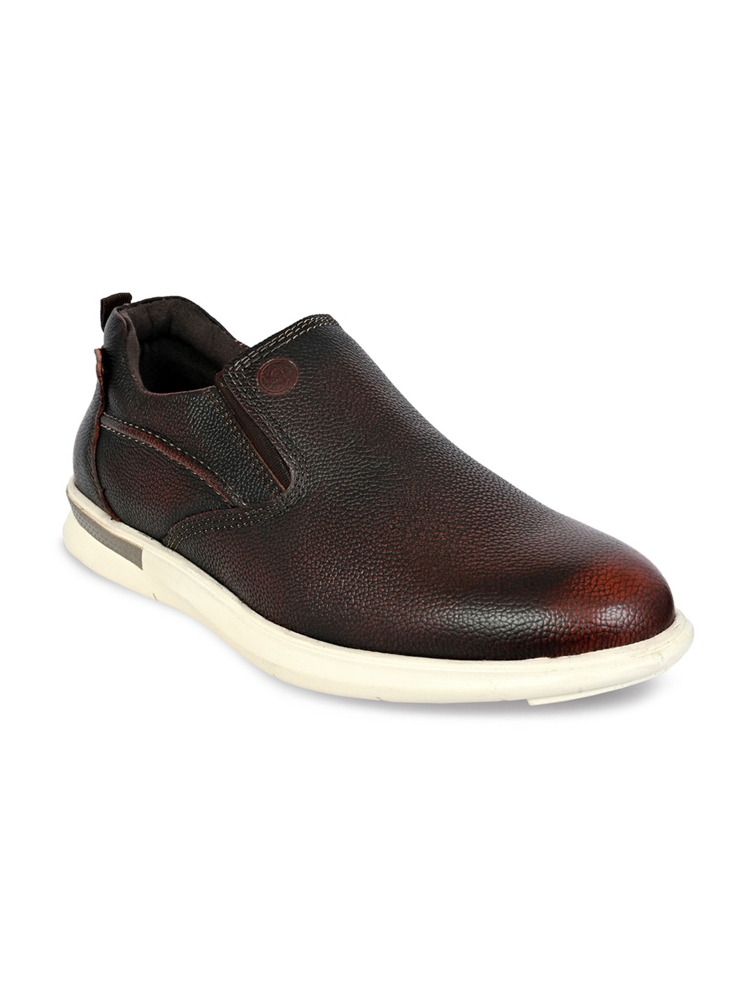 

KICKSFIRE Men Textured Leather Slip-On Antibacterial Loafers, Brown