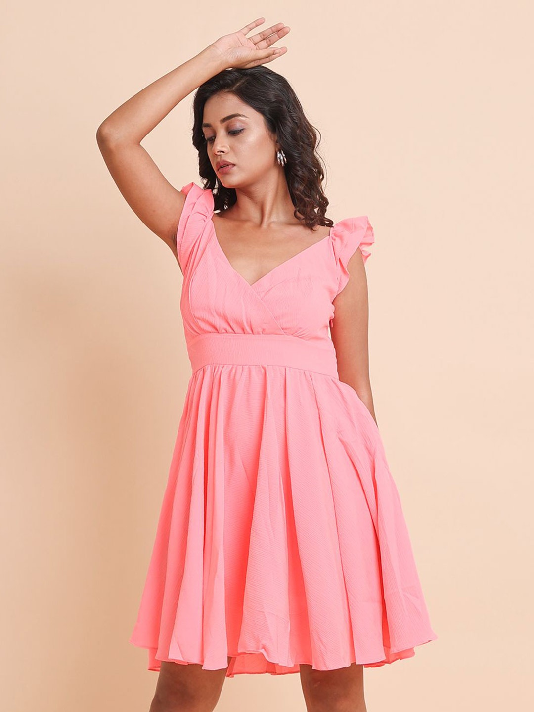 

Disli V-Neck Fit & Flare Dress, Pink