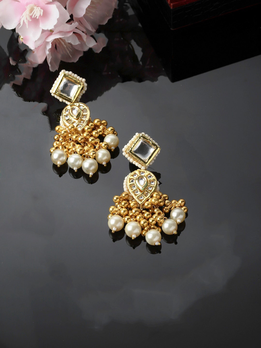 

DUGRISTYLE Kundan Contemporary Drop Earrings, Gold