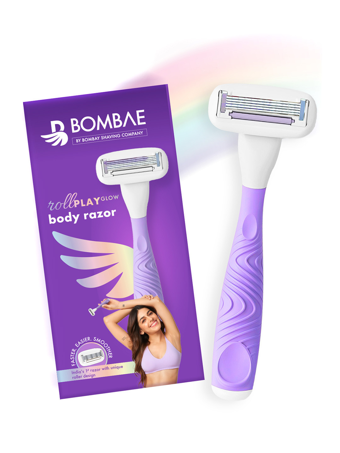 

BOMBAE Women Rollplay Glow Sensitive Body Razor For Bikini & Underarm Hair Removal, Purple