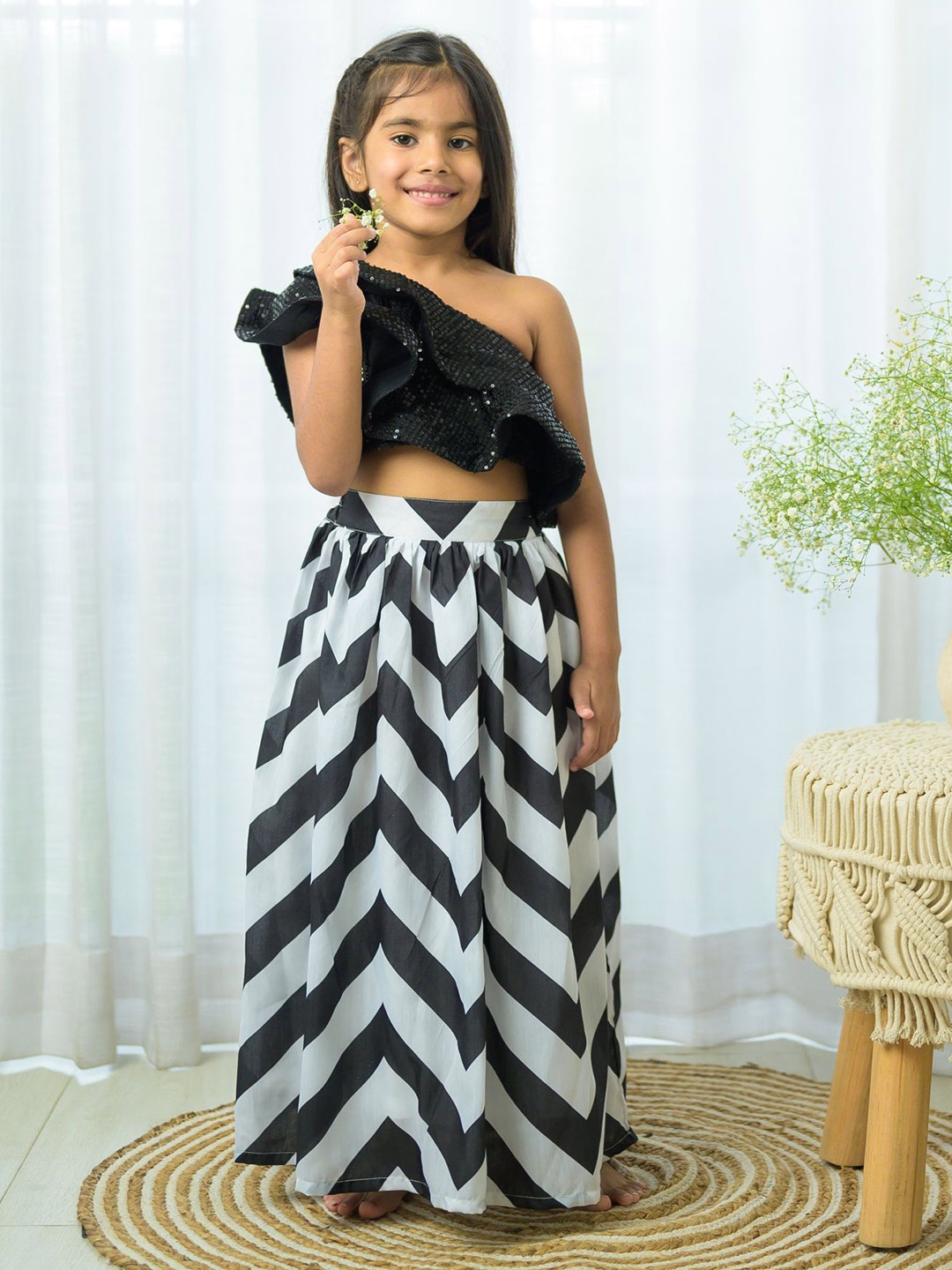 

Fairies Forever Girls Embellished Sequinned Cotton Ready To Wear Lehenga & Choli, Black