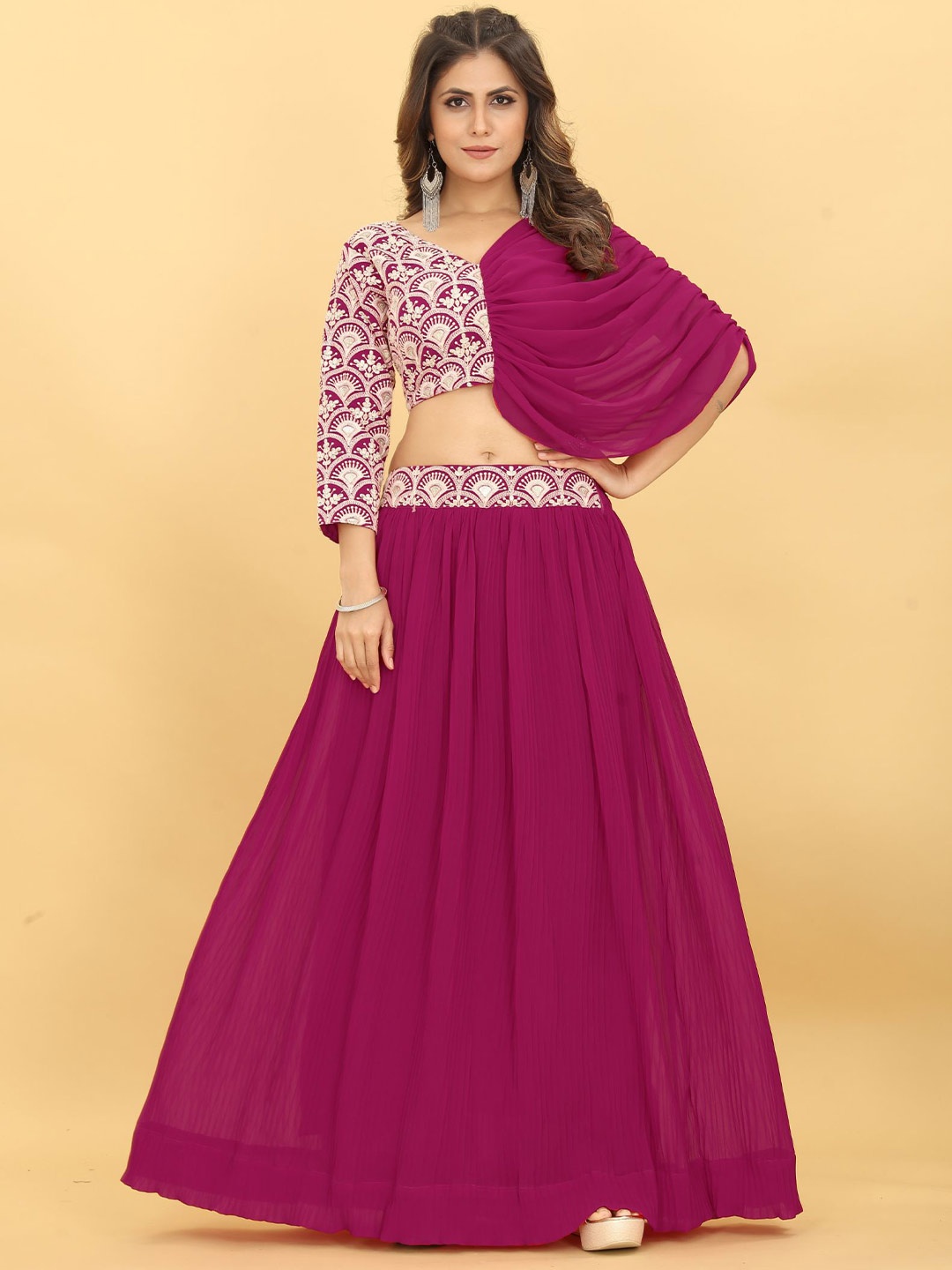 

KALINI Embroidered Thread Work Ready To Wear Lehenga & Blouse, Pink