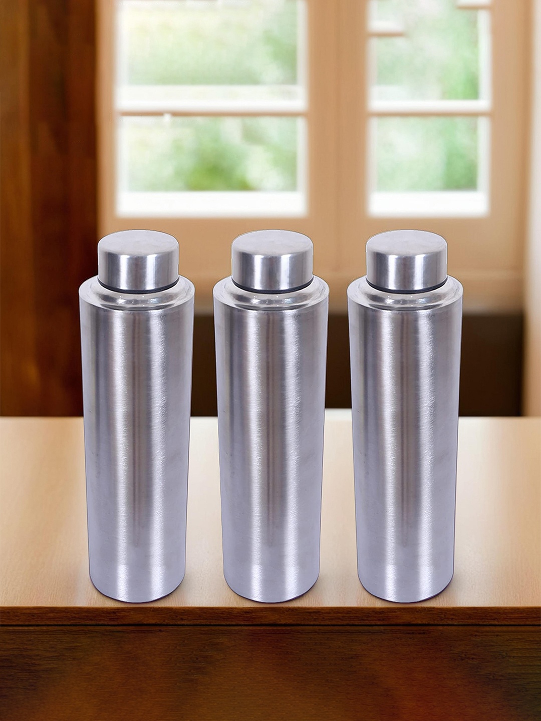 

Kuber Industries 3-Pcs Stainless Steel Non-Toxic Water Bottles, Silver