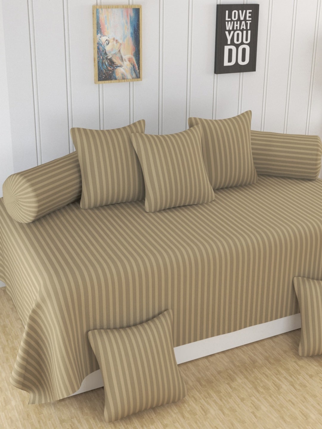 

Homefab India Beige 8 Pieces Striped Diwan Set