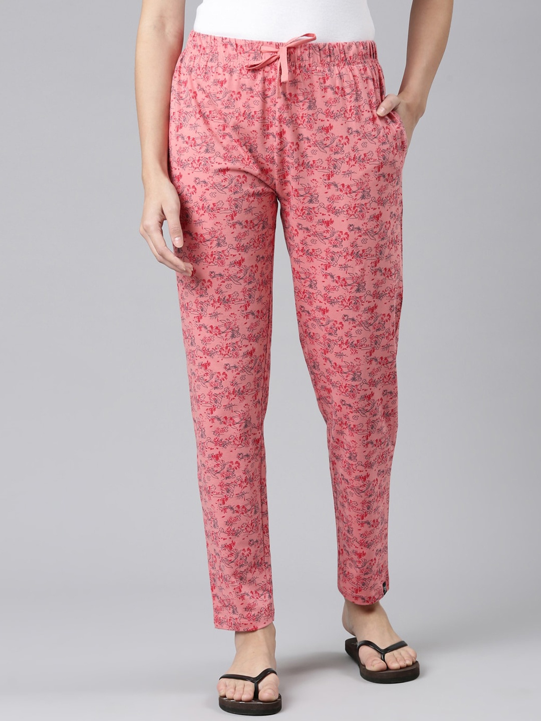 

TWIN BIRDS Women Floral Printed Pure Cotton Lounge Pant, Pink