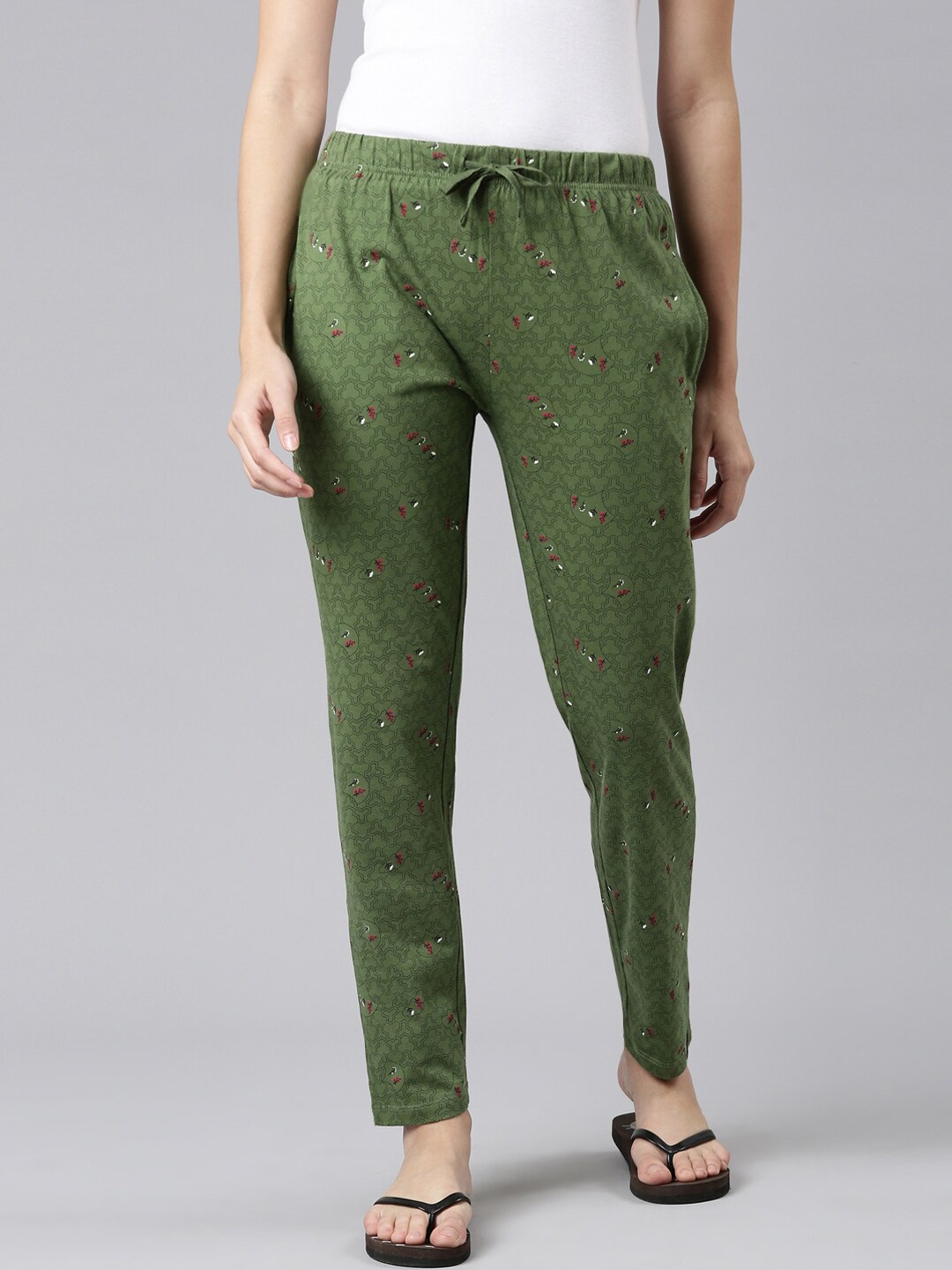 

TWIN BIRDS Women Printed Pure Cotton Lounge Pant, Green