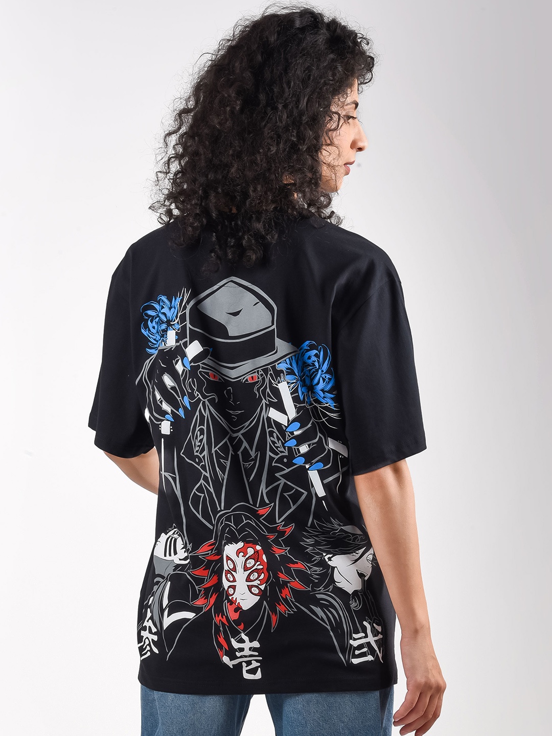 

COMICSENSE Demon Slayer Anime Inspired Printed Bio Finish Pure Cotton Oversized T-shirt, Black