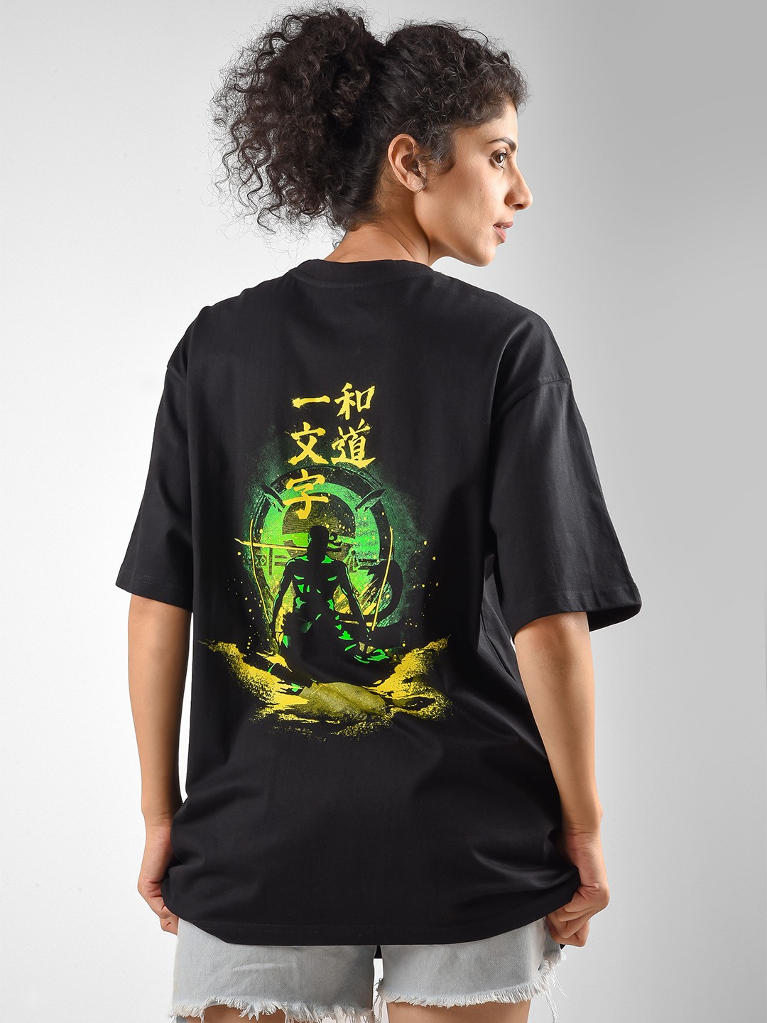 

COMICSENSE Anime Printed One Piece Cotton Oversized T-shirt, Black