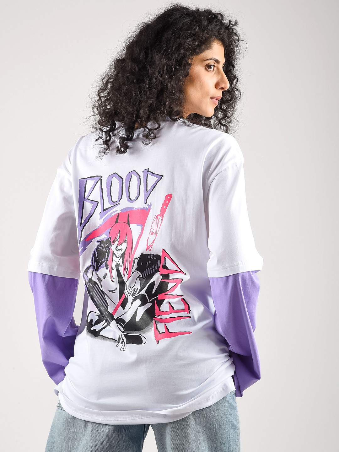 

COMICSENSE Chainsaw Man Anime Inspired Printed Bio Finish Pure Cotton Oversized T-shirt, White