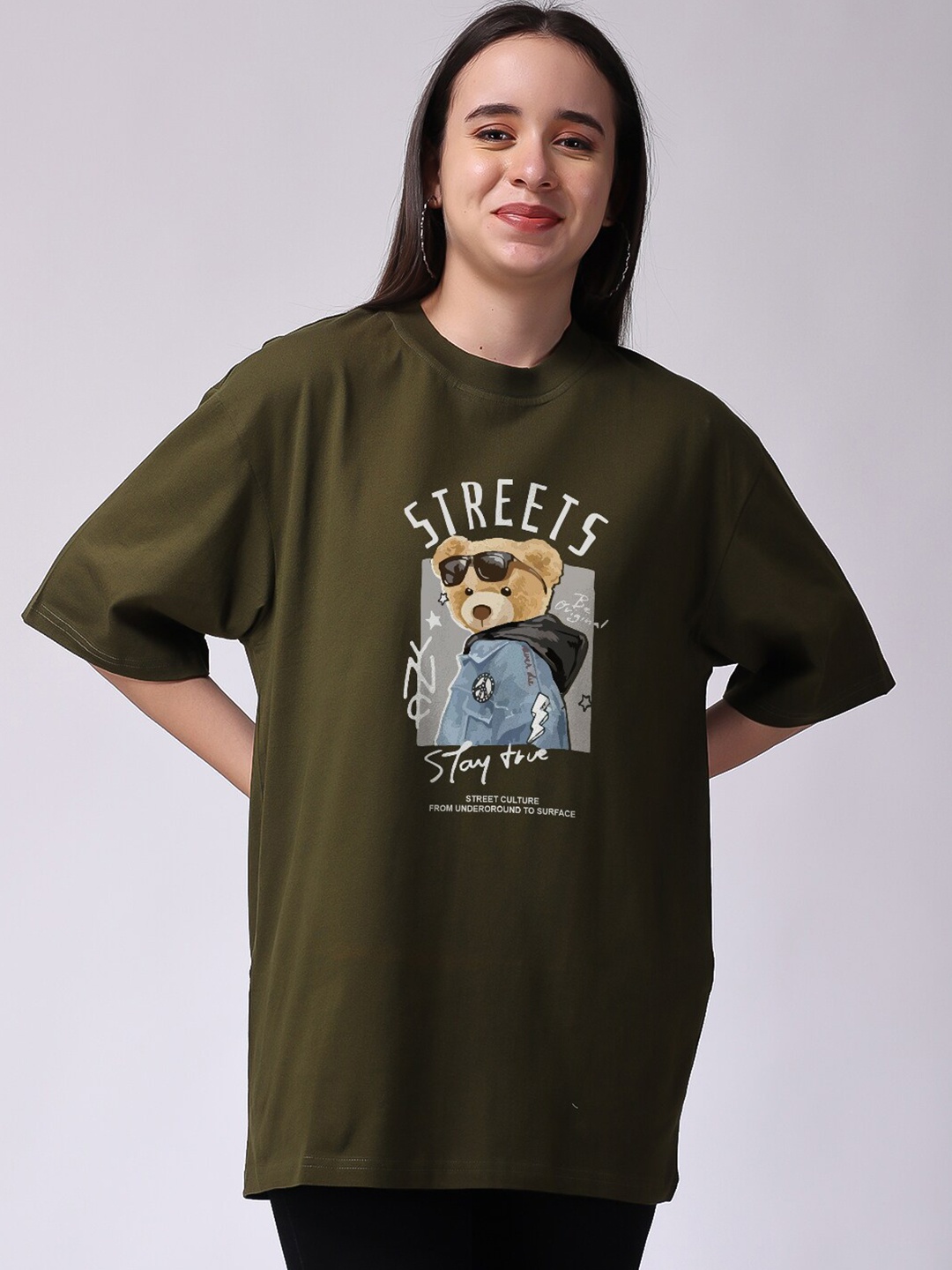 

The Label Bar Graphic Printed Oversized Cotton T-shirt, Olive