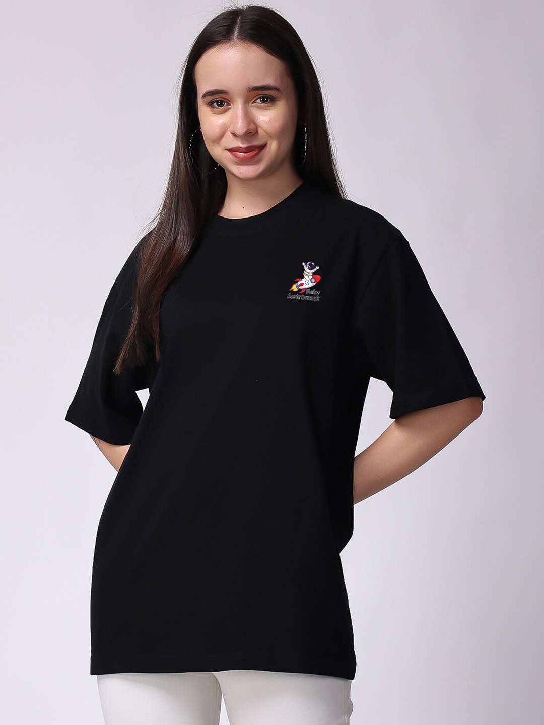 

The Label Bar Drop-Shoulder Oversized Cotton T-shirt, Black