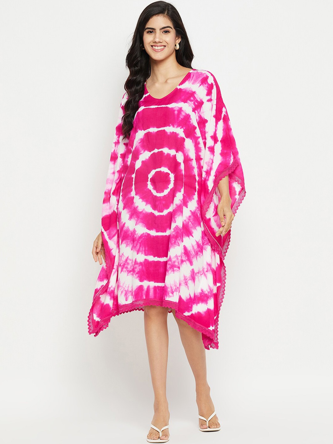 

Ruhaans Tie and Dyed Kaftan Midi Dress, Pink
