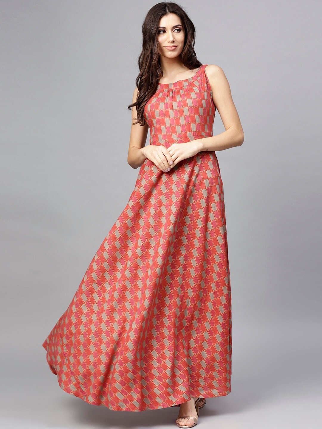 

AKS Ethnic Motifs Printed Sleeveless Maxi Dress, Red