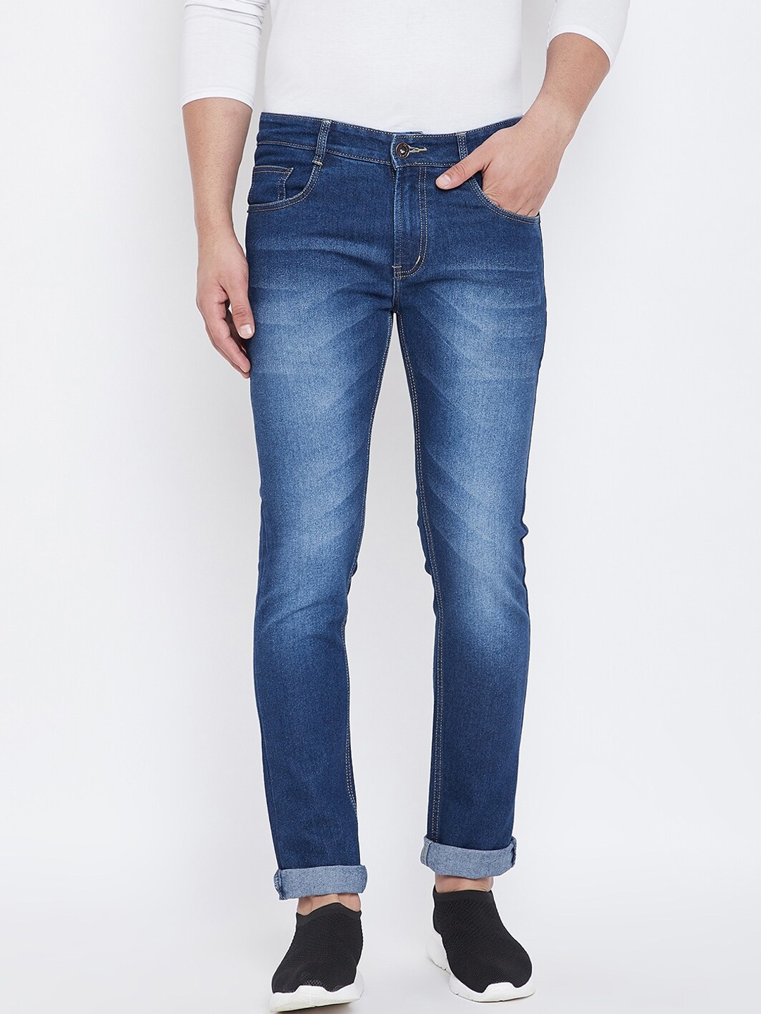 

Ben Martin Men Ben Slim Fit Medium Shade Heavy Fade Clean Look Stretchable Jeans, Navy blue