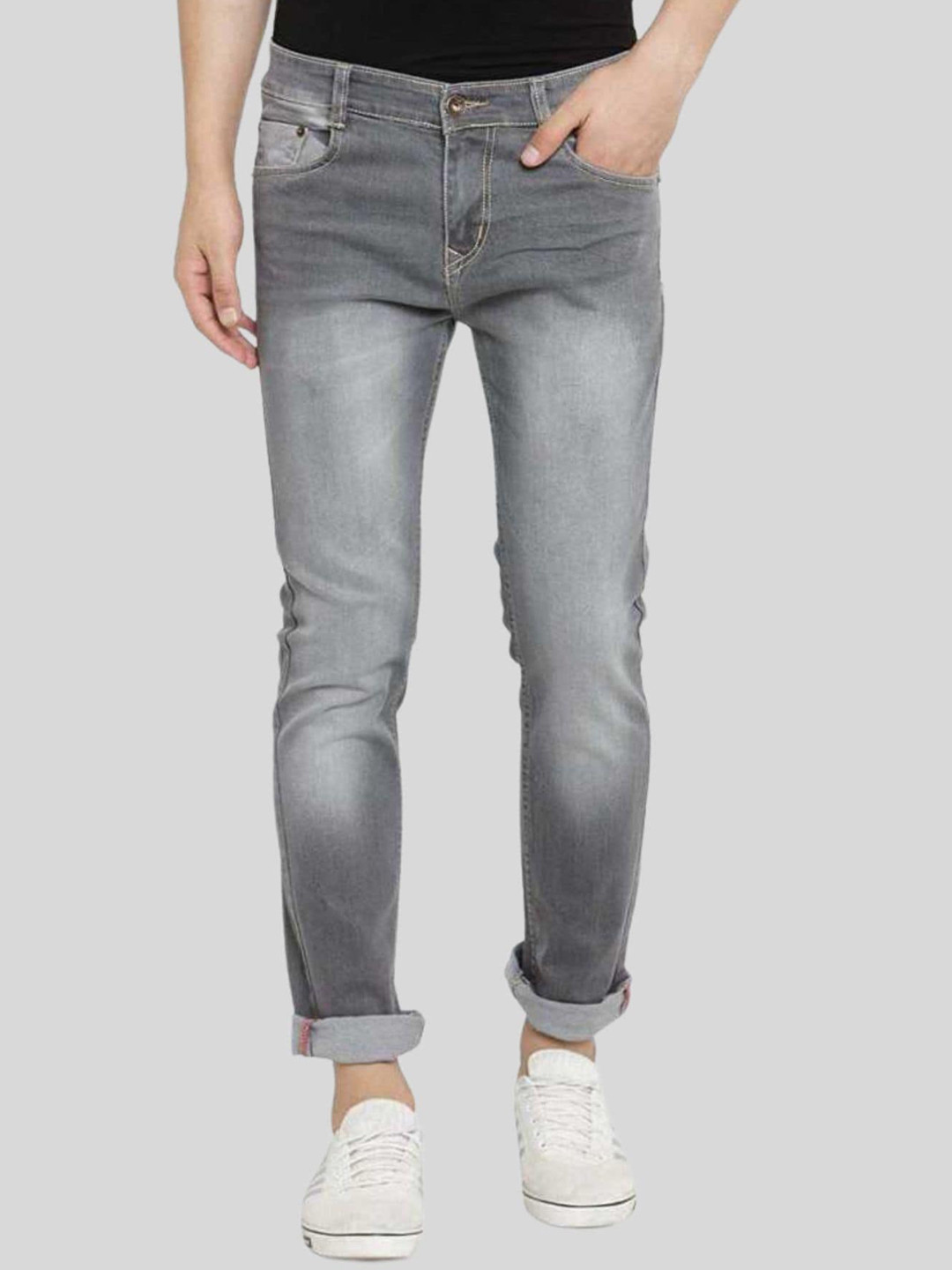 

Ben Martin Men Ben Slim Fit Clean Look Heavy Fade Stretchable Jeans, Grey melange