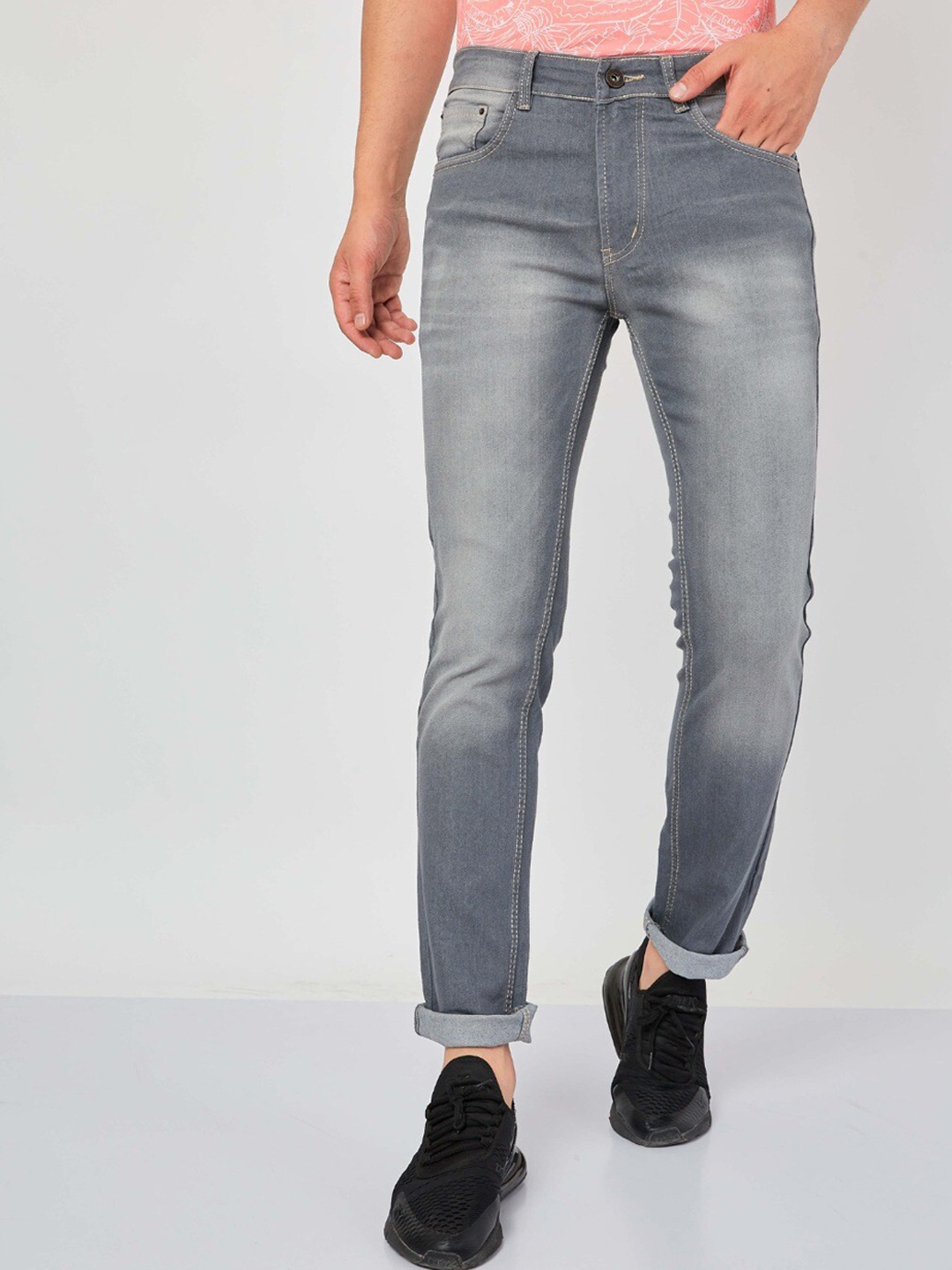 

Ben Martin Men Ben Slim Fit Clean Look Light Fade Stretchable Jeans, Grey melange