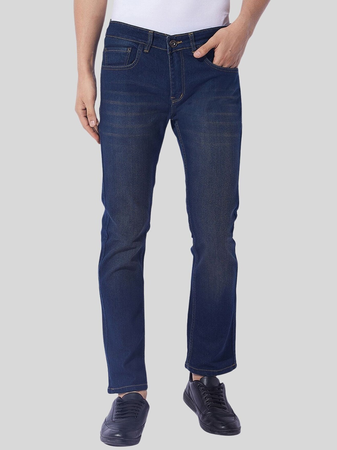 

Ben Martin Men Ben Mid Rise Clean Look Whiskers Cotton Slim Fit Jeans, Brown