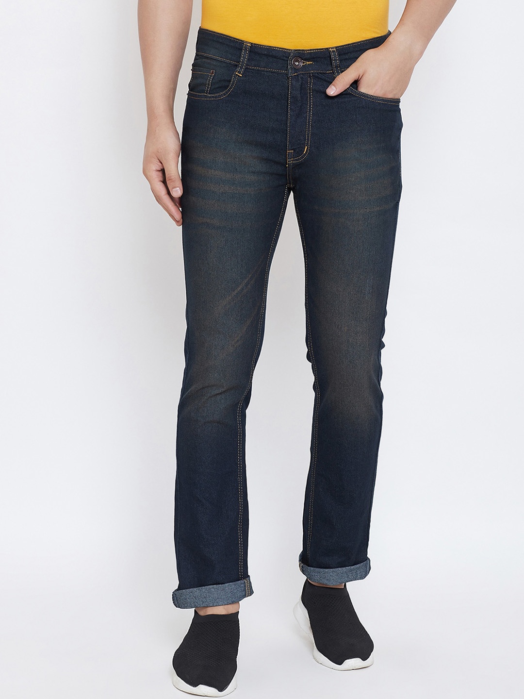 

Ben Martin Men Ben Mid Rise Clean Look Whiskers Cotton Slim Fit Jeans, Brown