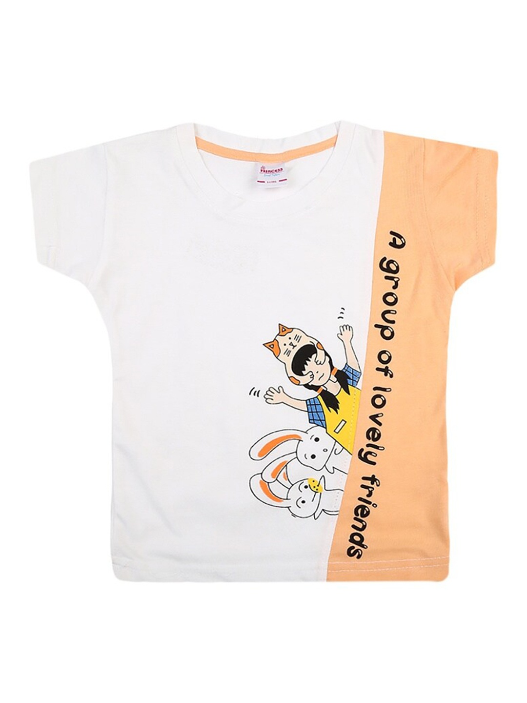 V-Mart Girls Graphic Printed Extended Sleeves Cotton T-shirt, White