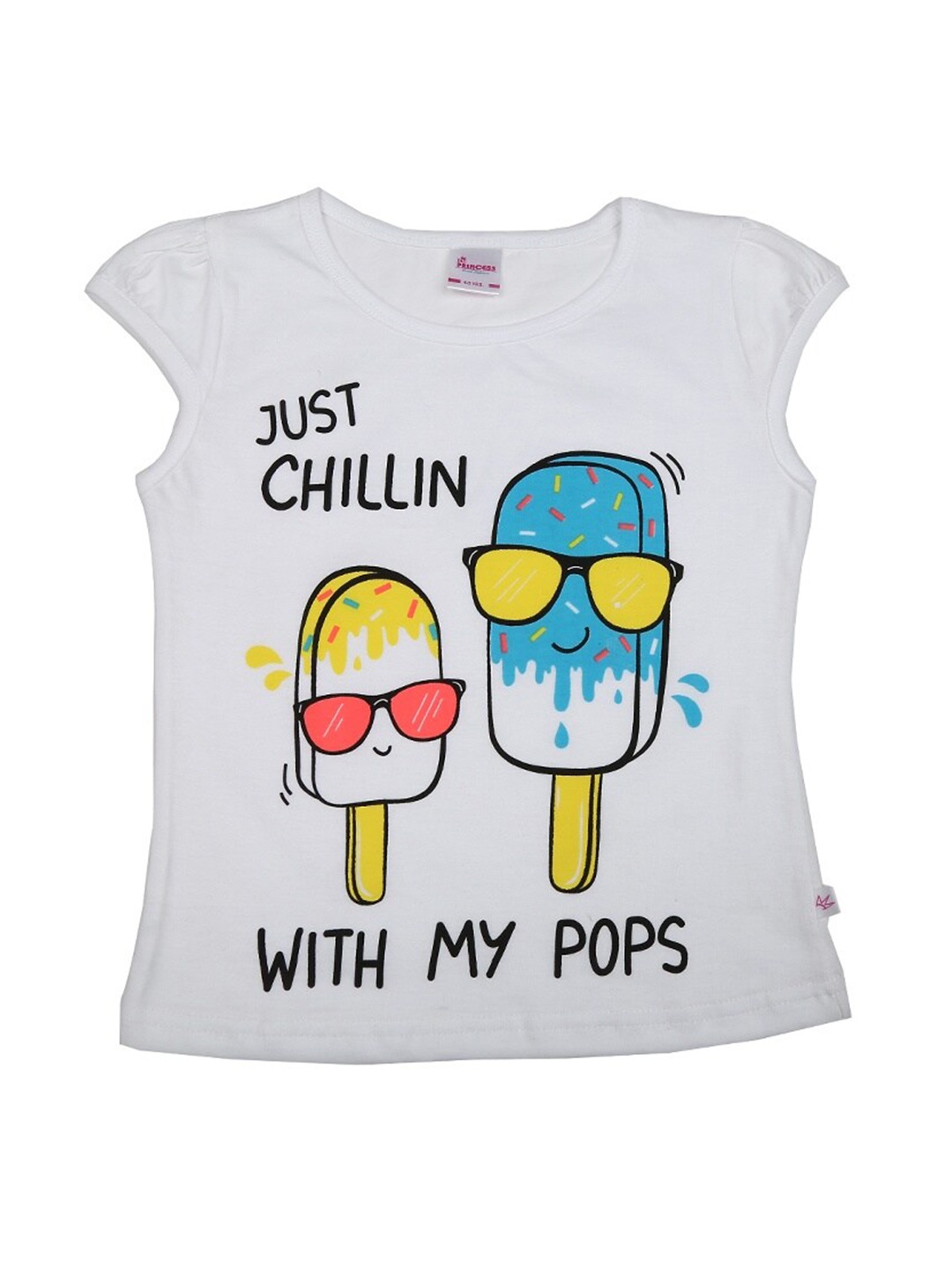 

V-Mart Girls Graphic Printed Cap Sleeves Cotton T-shirt, White