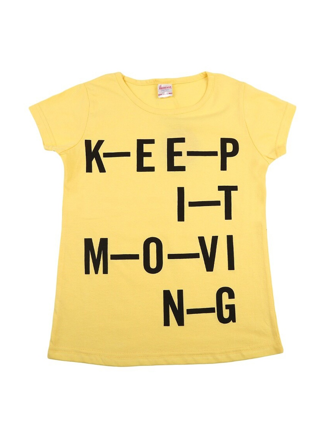 V-Mart Girls Typography Printed Cotton T-shirt, Yellow