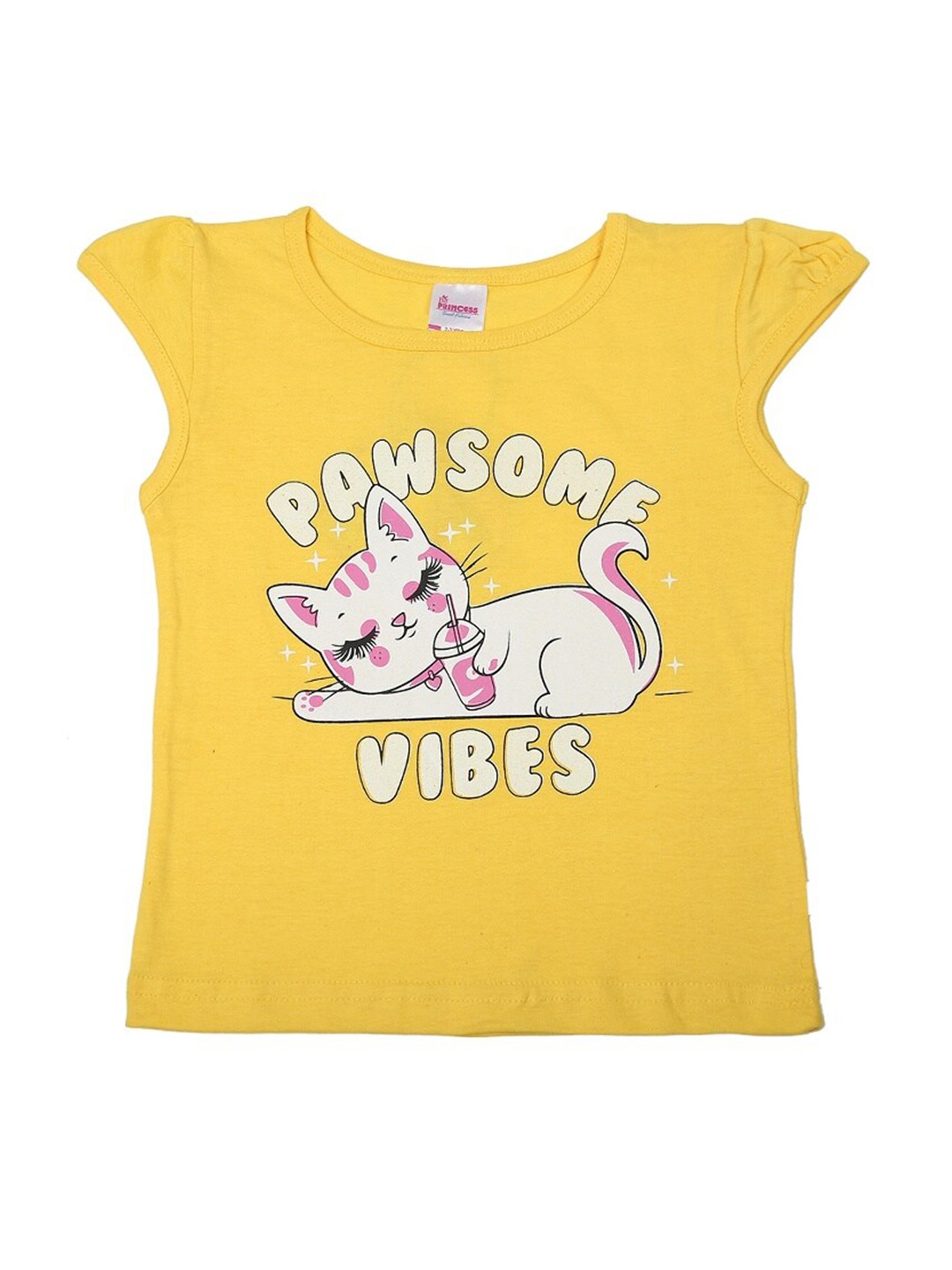 

V-Mart Girls Graphic Printed Cotton Cap Sleeves T-shirt, Yellow