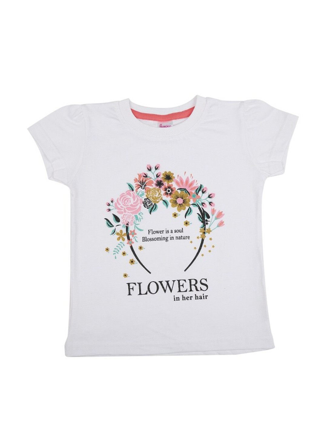 

V-Mart Girls Floral Printed Cotton T-shirt, White