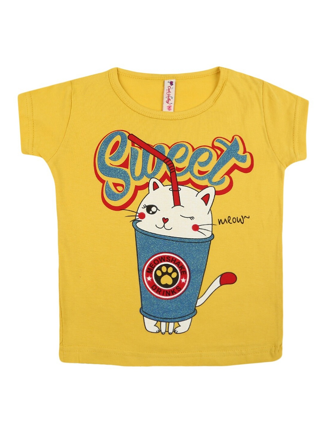 

V-Mart Girls Typography Printed Cotton T-shirt, Yellow