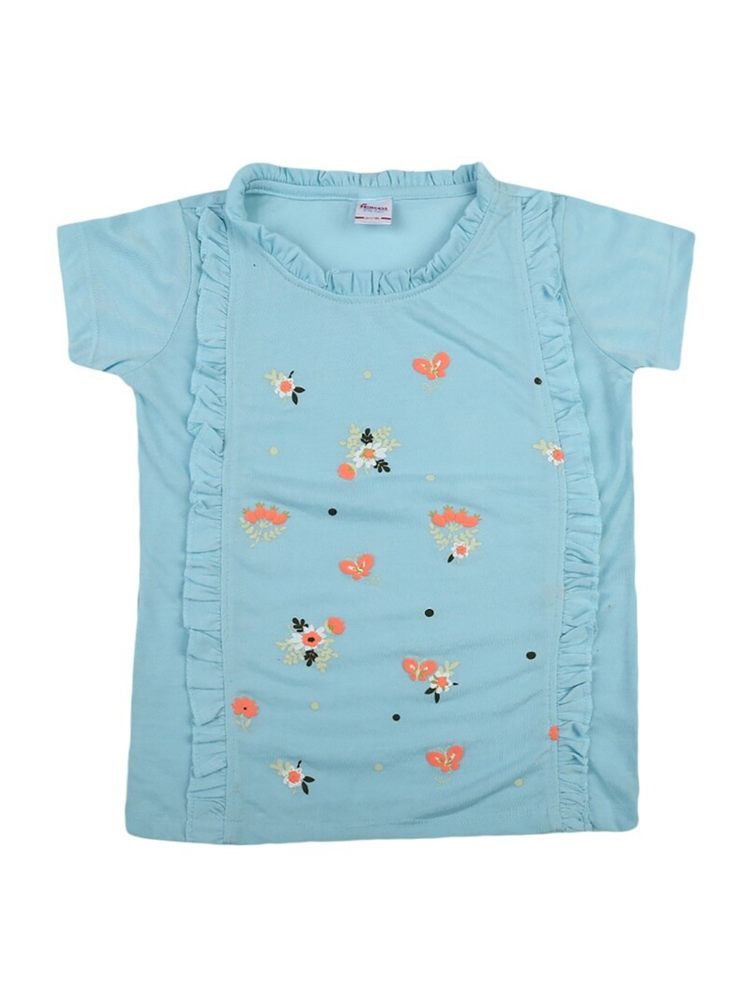 

V-Mart Girls Floral Printed Cotton T-shirt, Blue