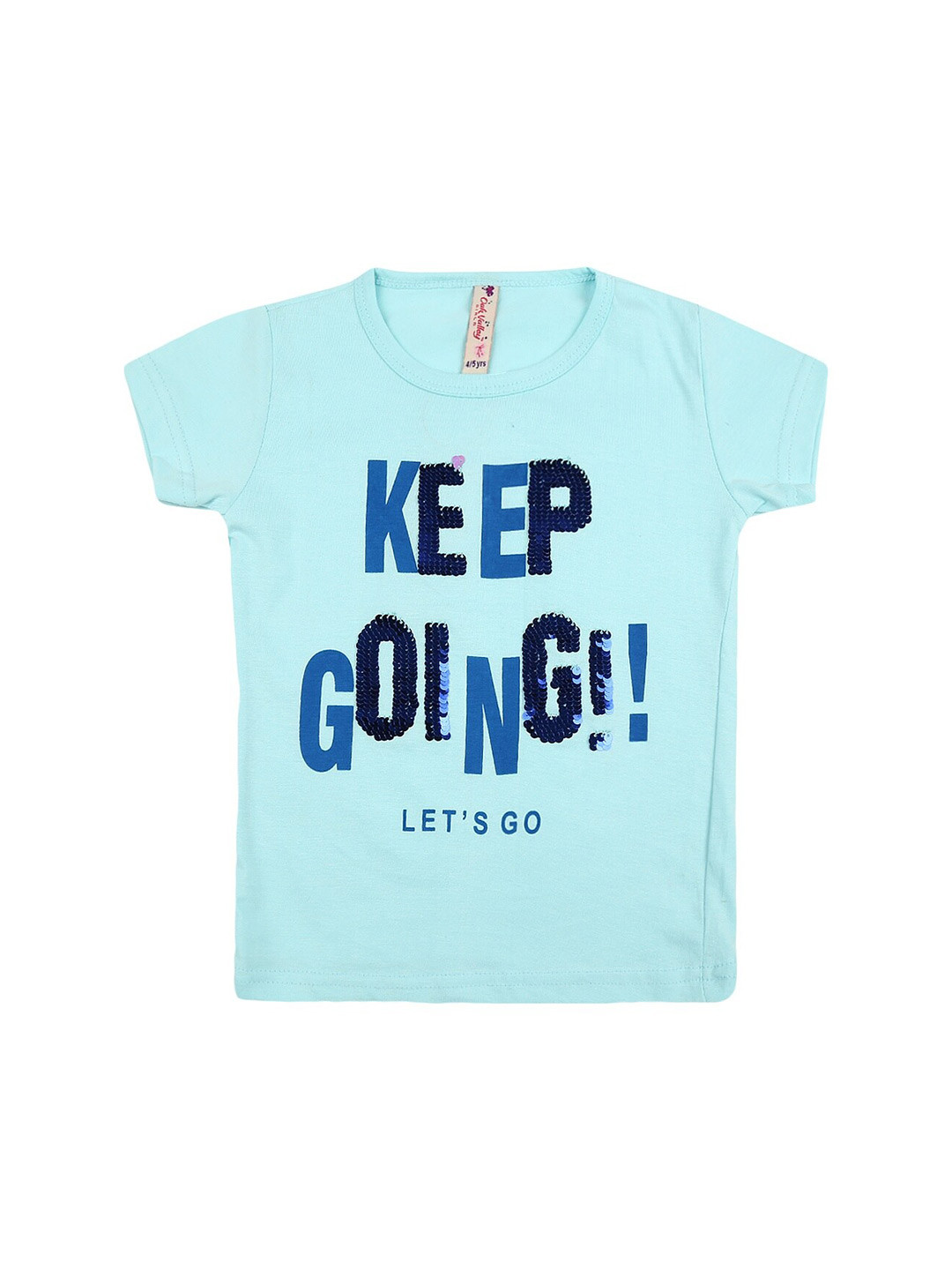 

V-Mart Girls Typography Printed Embellished Cotton T-shirt, Blue