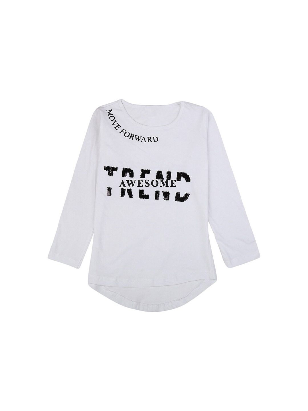 

V-Mart Girls Typography Printed Embellished Cotton T-shirt, White