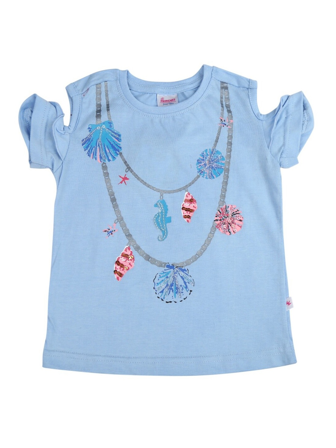 

V-Mart Girls Graphic printed Cold Shoulder Cotton T-shirt, Blue