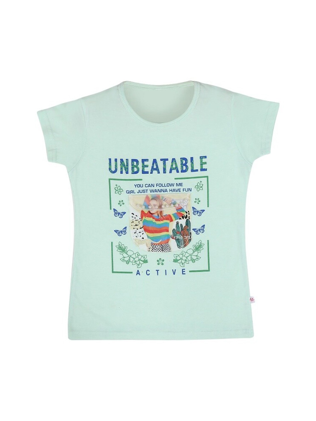 

V-Mart Girls Typography Printed Applique Detail Cotton T-shirt, Green