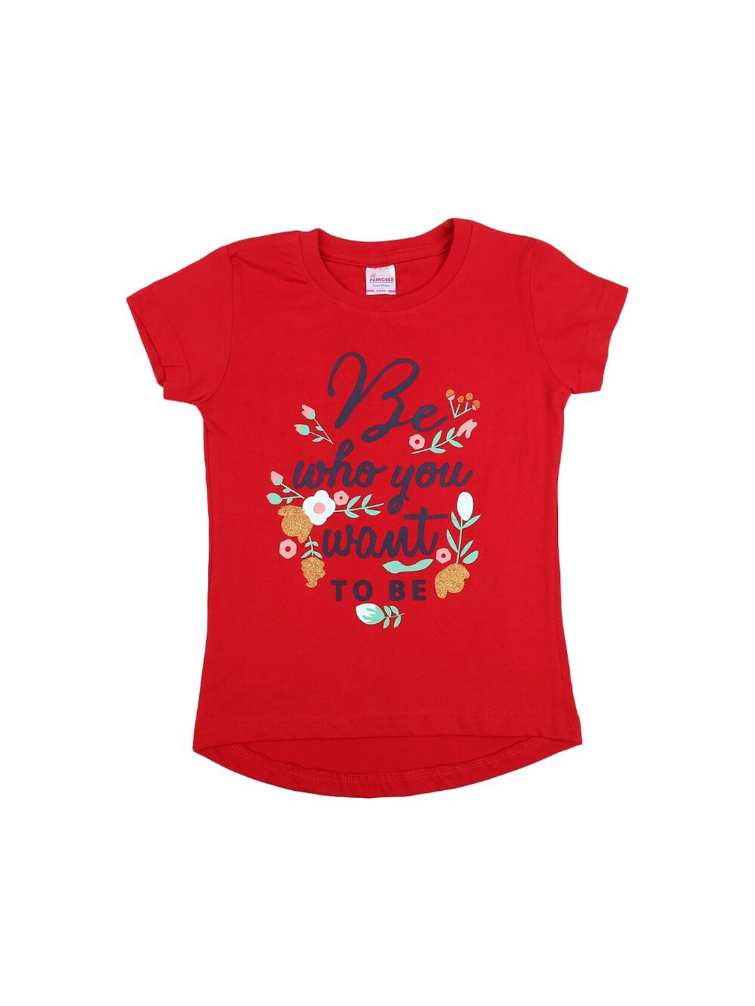 

V-Mart Girls Typography Printed Cotton T-shirt, Red
