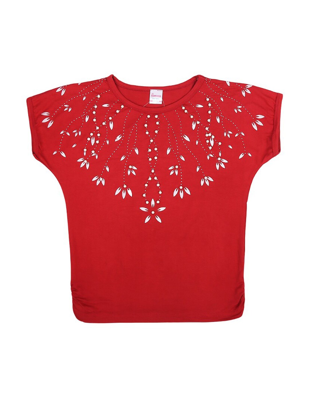 

V-Mart Girls Floral Printed Extended Sleeves Cotton T-shirt, Red