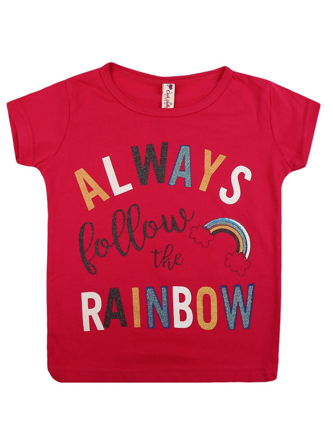 

V-Mart Girls Typography Printed Cotton T-Shirt, Red