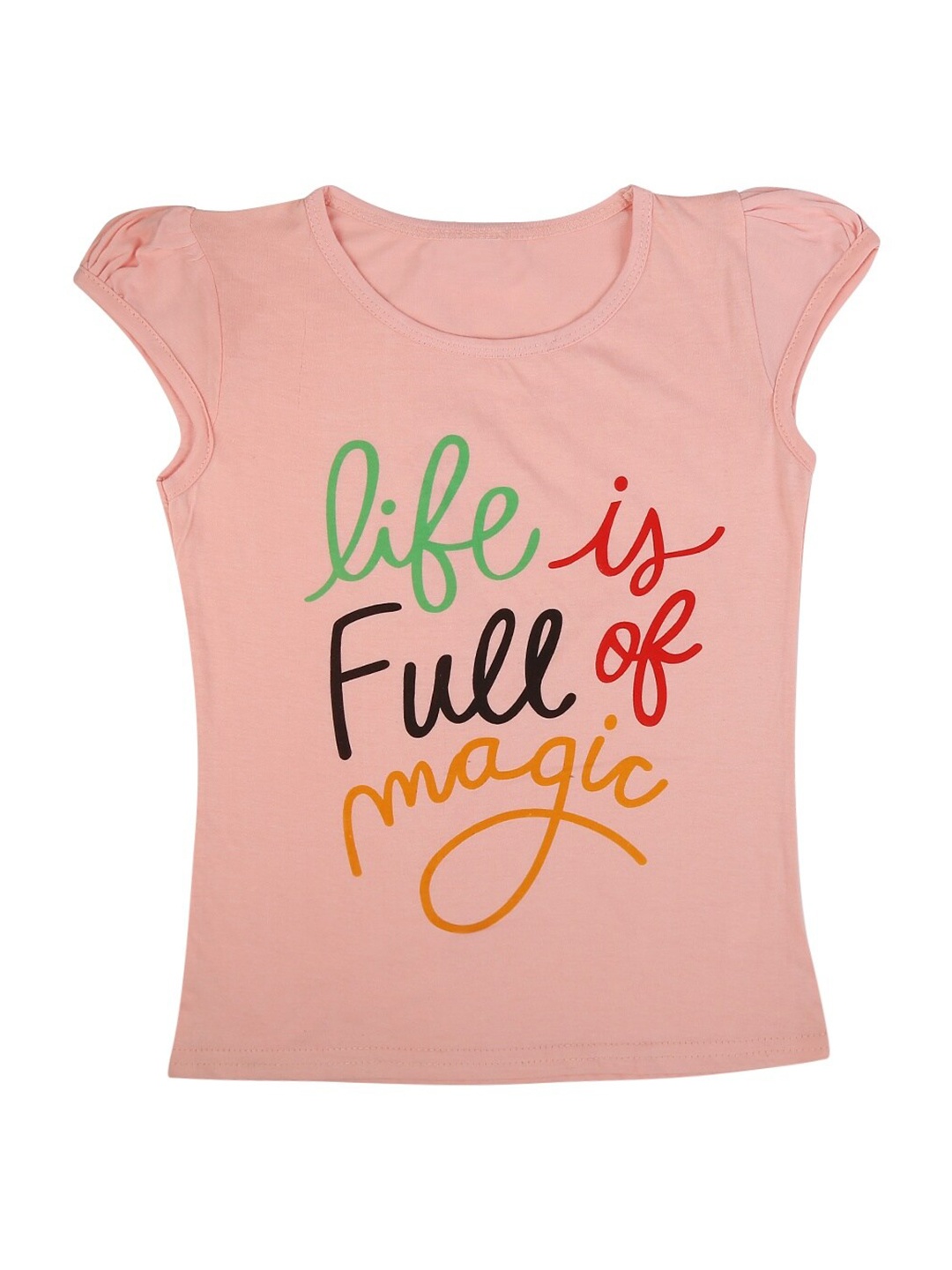 

V-Mart Girls Typography Printed Cap Sleeves Cotton T-Shirt, Pink