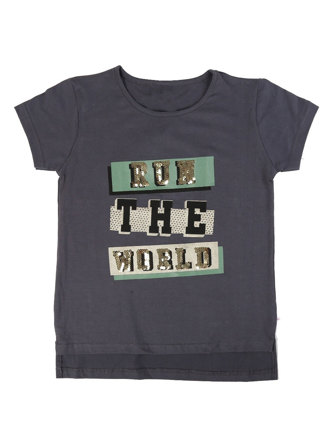 

V-Mart Girls Typography Printed Cotton Regular T-shirt, Grey