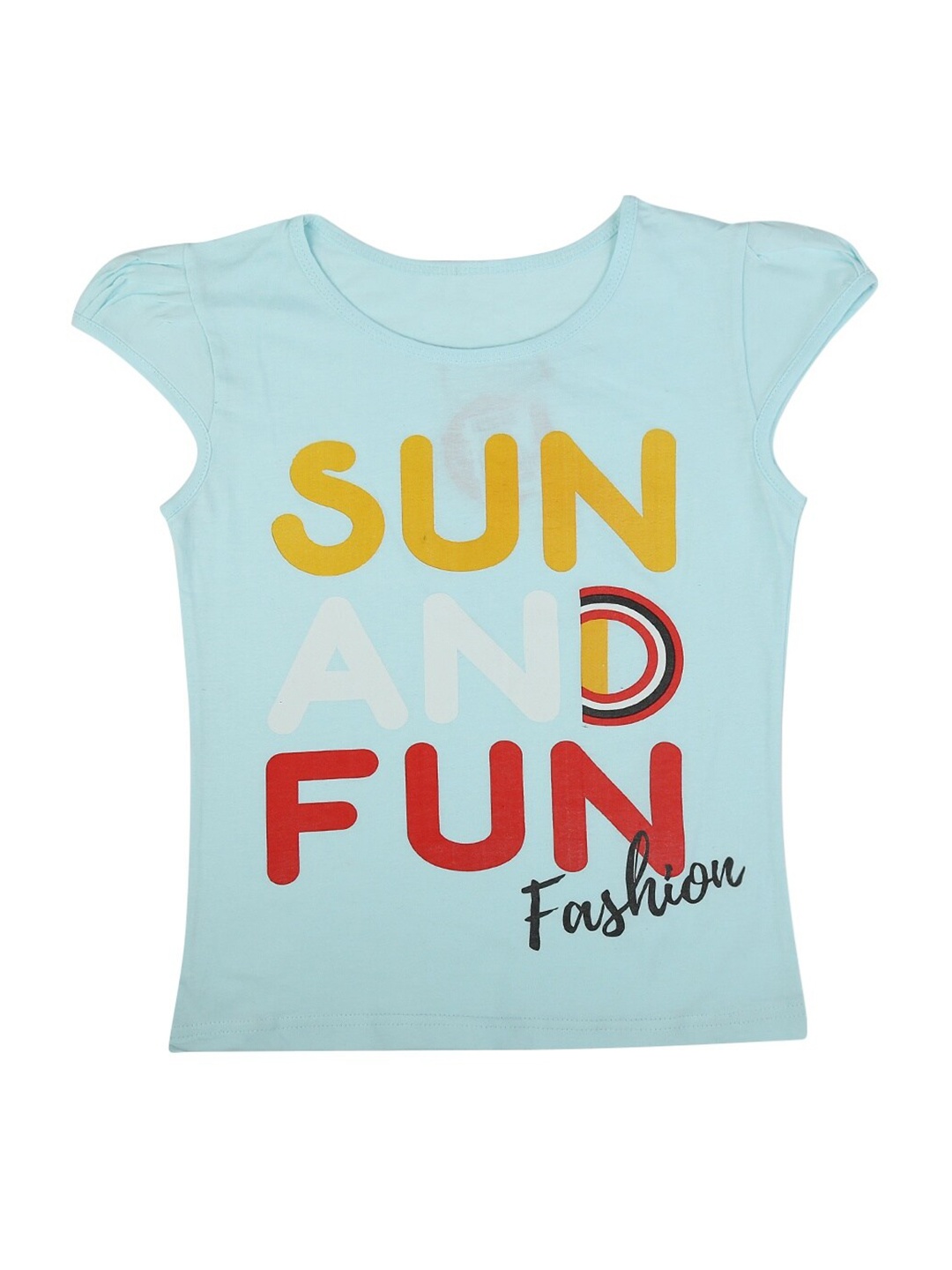 

V-Mart Girls Typography Printed Cap Sleeves Cotton T-shirt, Blue