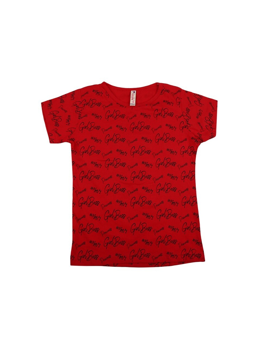 

V-Mart Girls Typographic Printed Cotton T-Shirt, Red