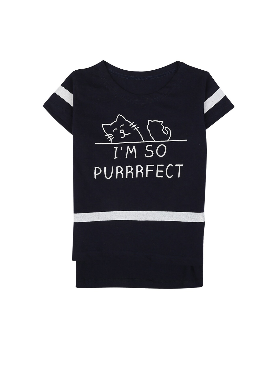 V-Mart Girls Typography Printed Round Neck T-shirt, Blue