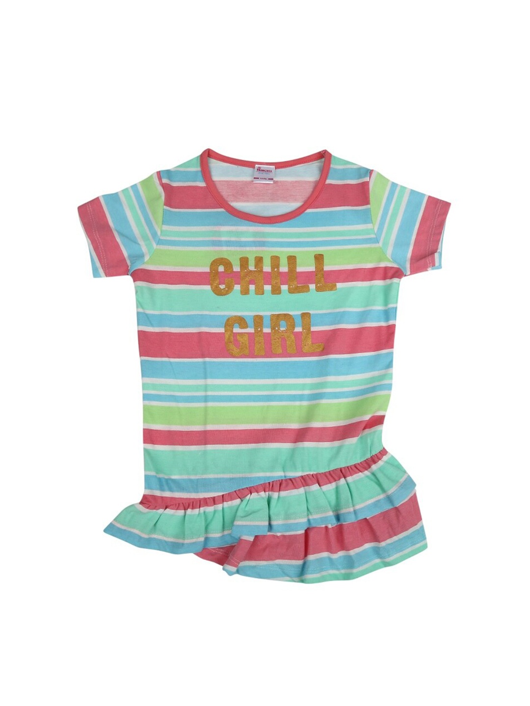 

V-Mart Girls Candy Striped Ruffled Cotton Regular Top, Pink