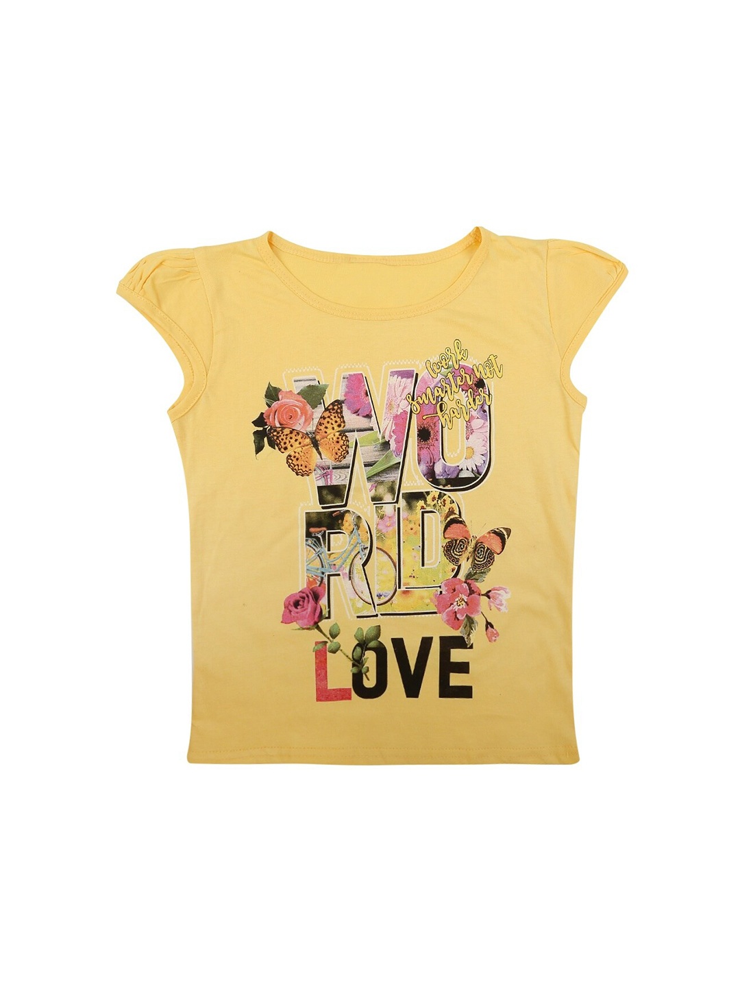 

V-Mart Girls Typography Printed Cotton T-shirt, Yellow
