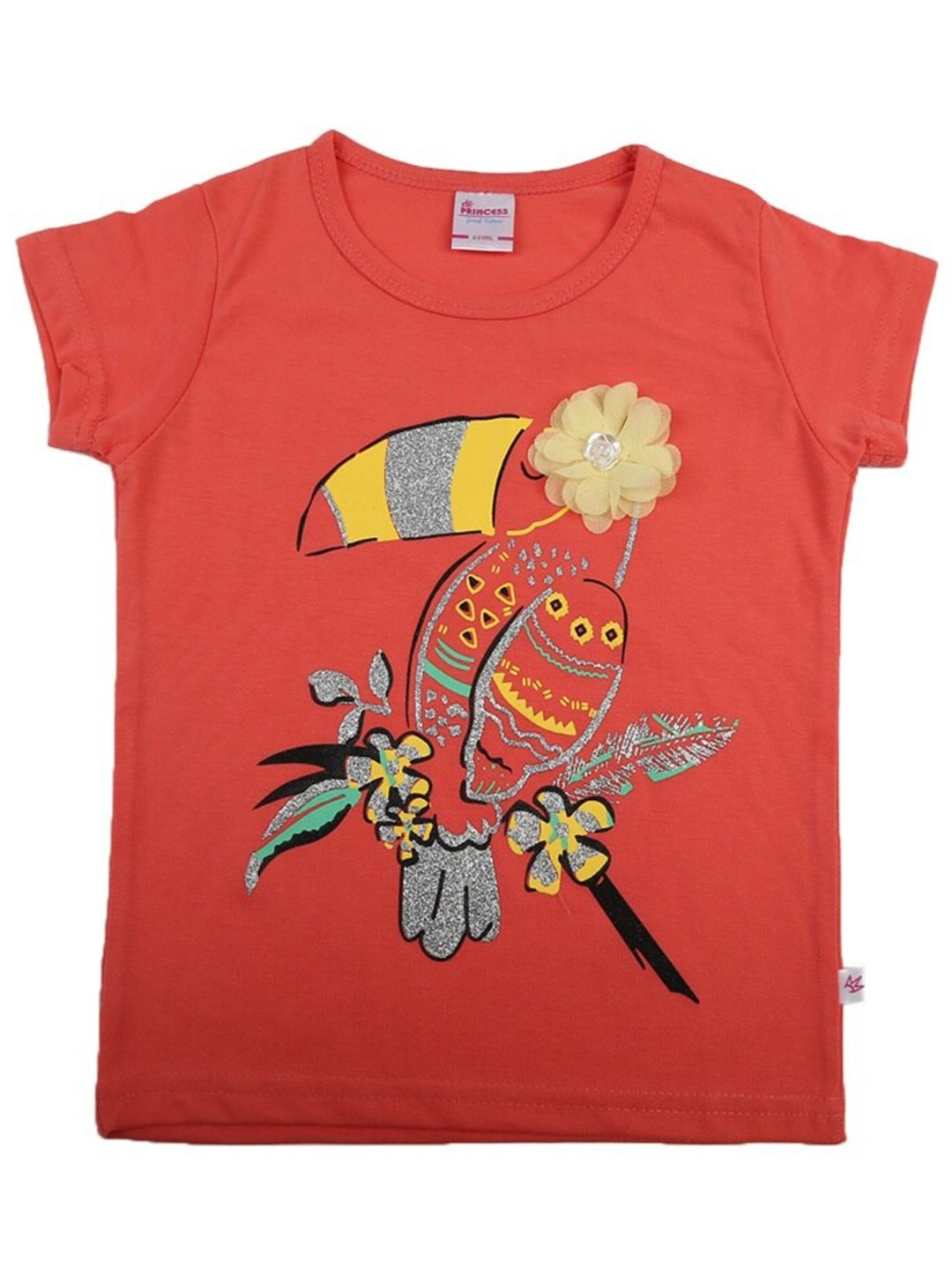 

V-Mart Girls Graphic Printed Embellished Cotton T-Shirt, Red