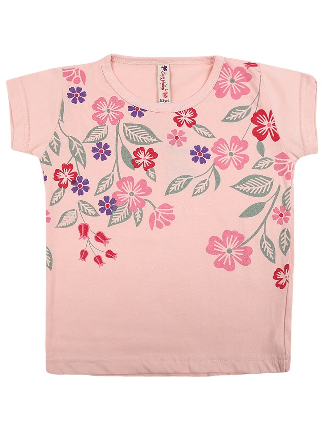 

V-Mart Girls Floral Printed Cotton T-shirt, Pink