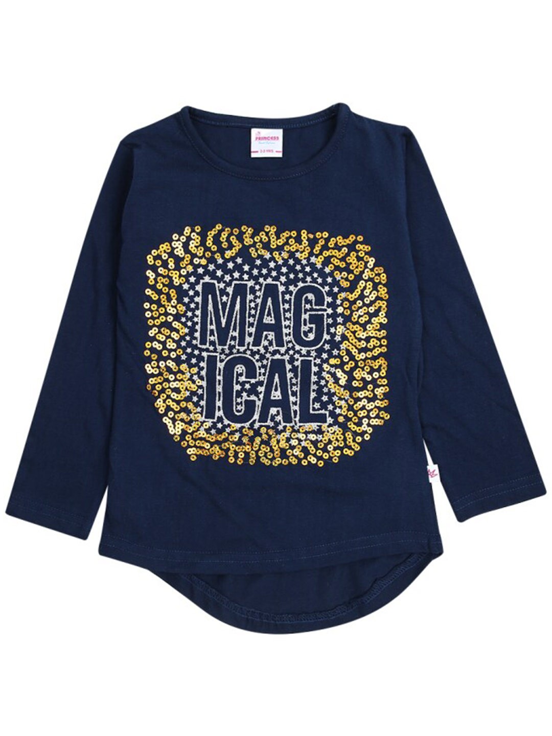 

V-Mart Girls Typography Printed Embellished Cotton T-shirt, Navy blue