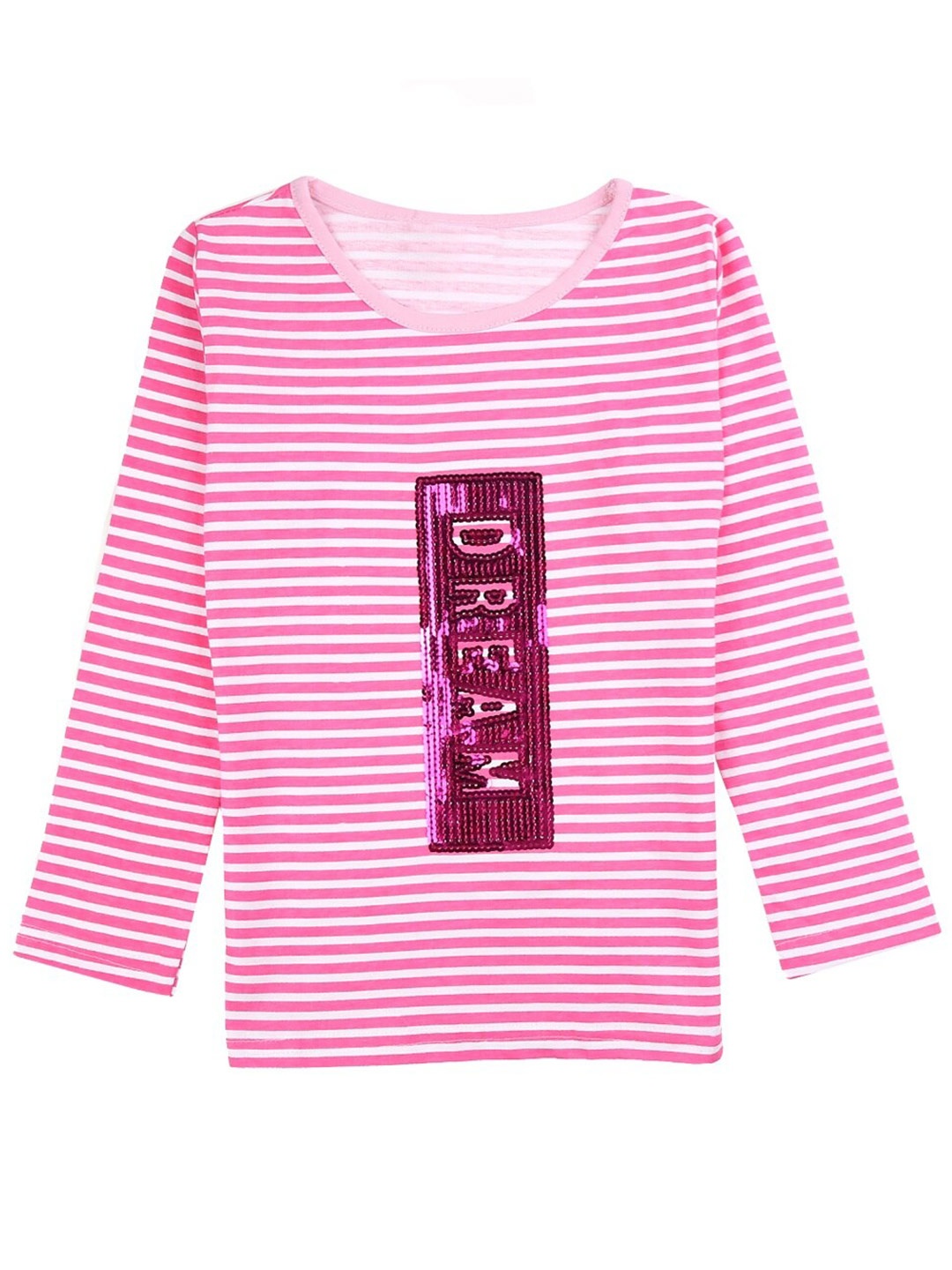 

V-Mart Girls Striped Embellished Cotton T-Shirt, White