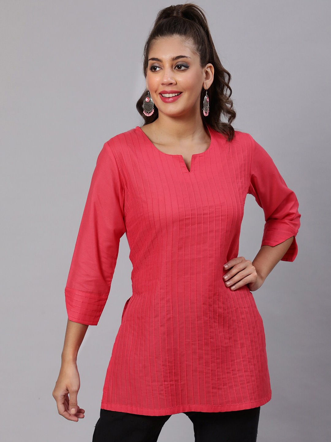 

AKIMIA Striped Pure Cotton Kurti, Coral